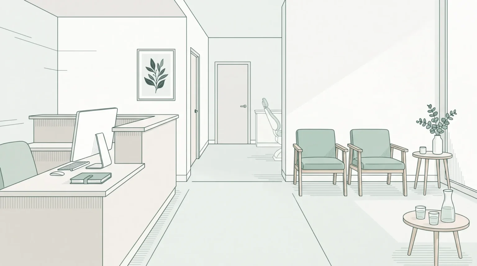 A calm East Melbourne dental clinic reception area set up for patients to compare cleaning offers before booking.