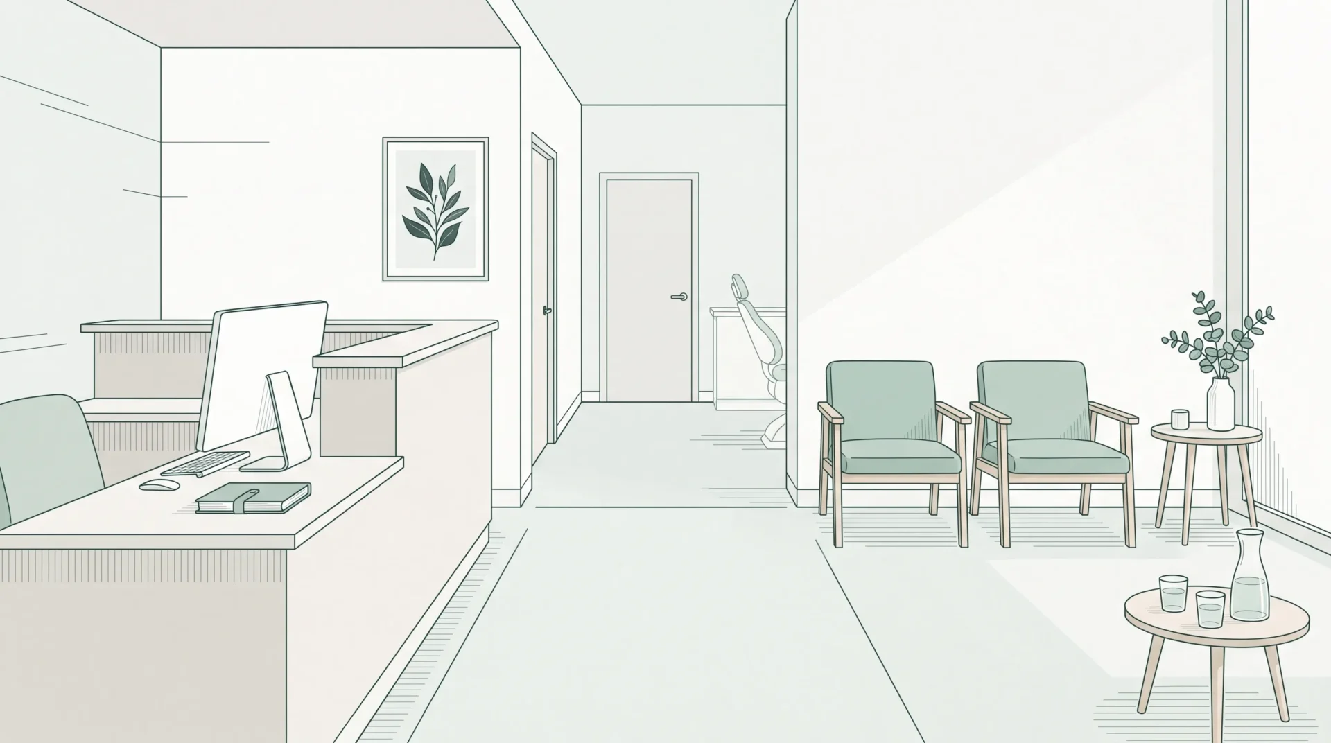 A calm East Melbourne dental clinic reception area set up for patients to compare cleaning offers before booking.