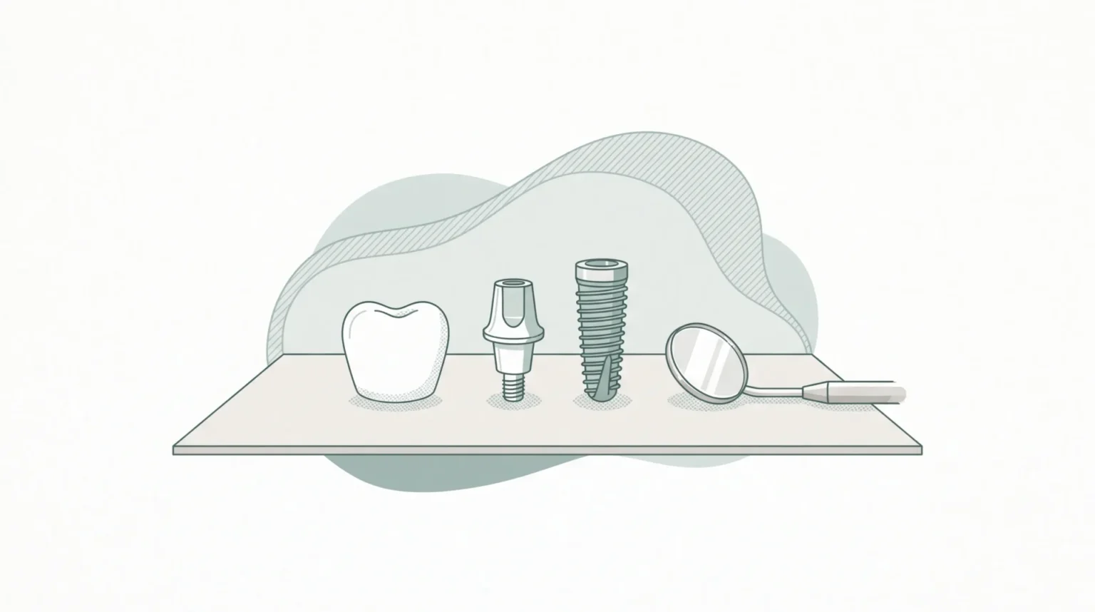 A neat implant crown, abutment and fixture arrangement shows one option for replacing a missing tooth.