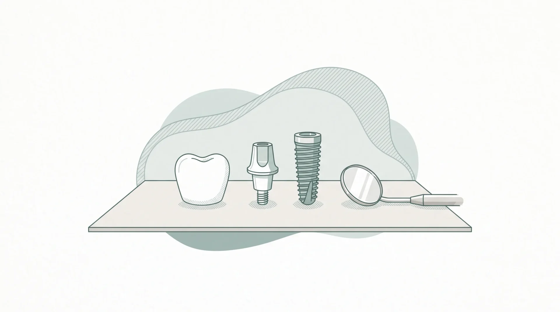 A neat implant crown, abutment and fixture arrangement shows one option for replacing a missing tooth.