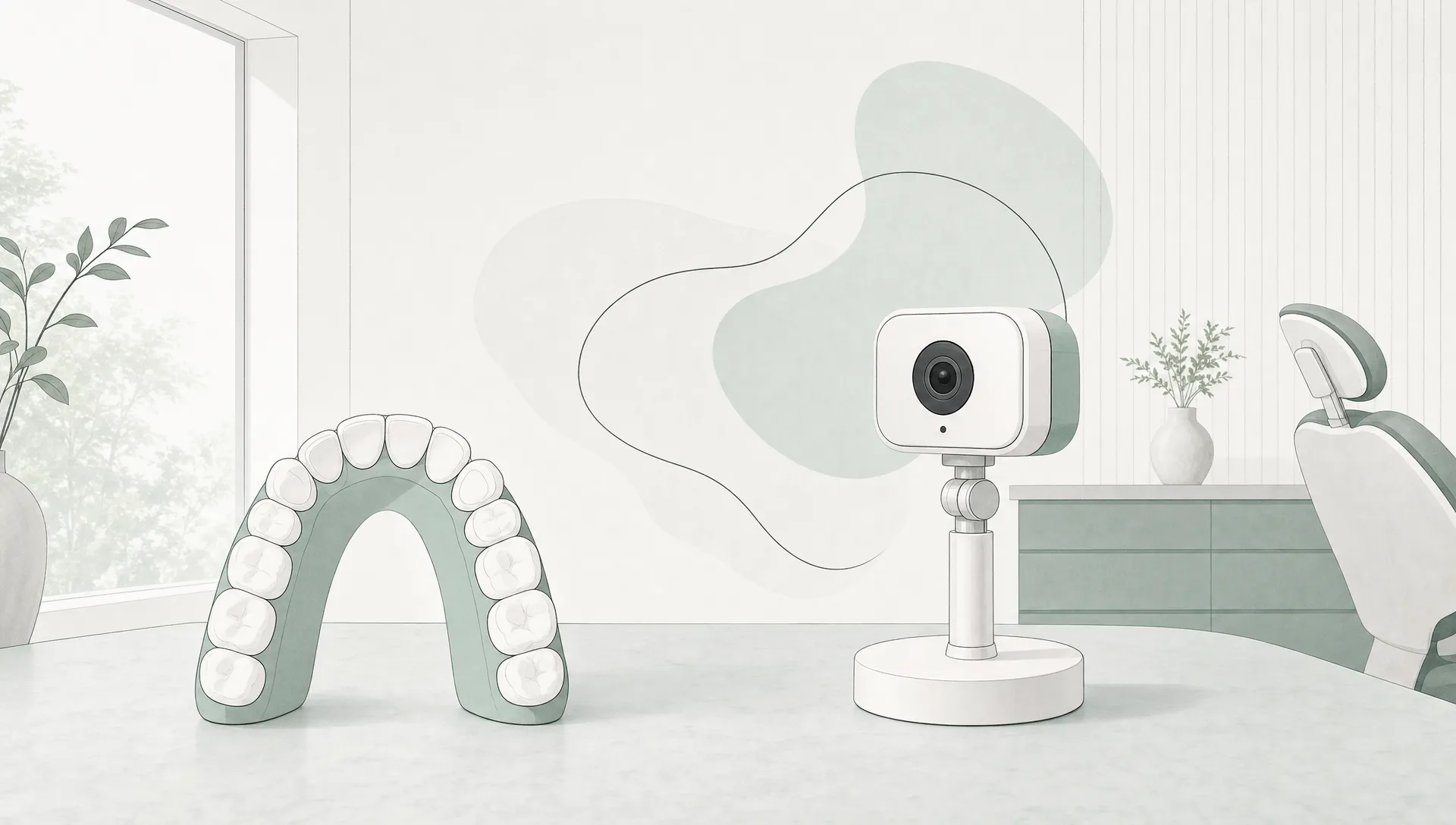 A simple dental arch and camera imagery suggest clearer diagnosis and preventive care.