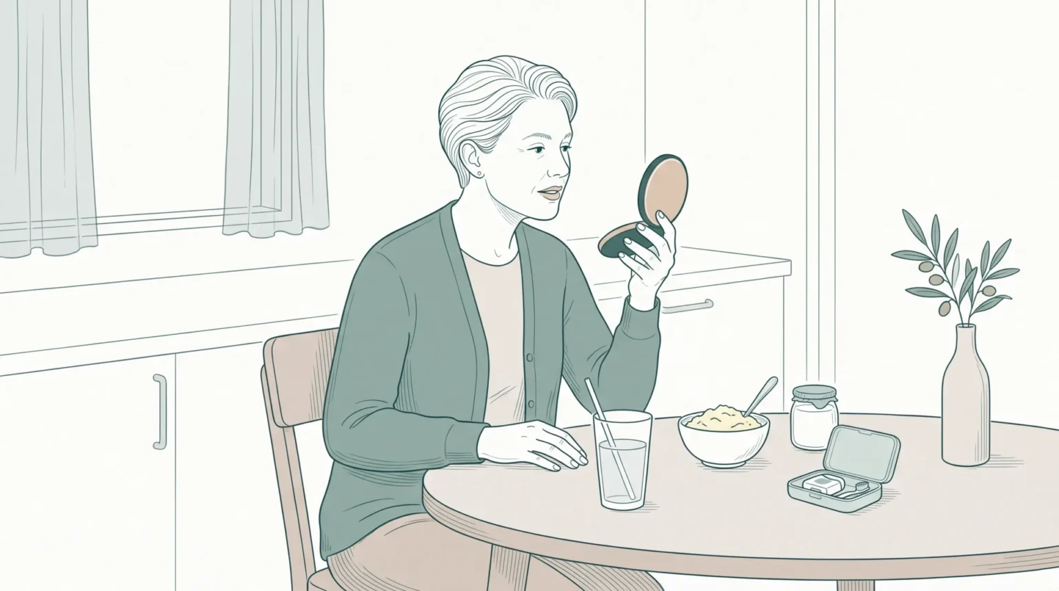 An adult at home follows aftercare steps after dental implant treatment.